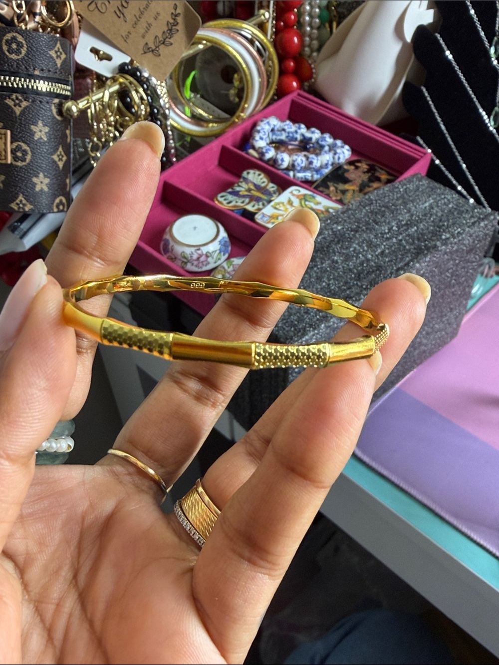 Gold filled Textured Women's Bangle Bracelet